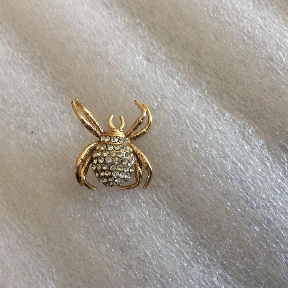 Vintage Signed Rhinestone Spider Pin